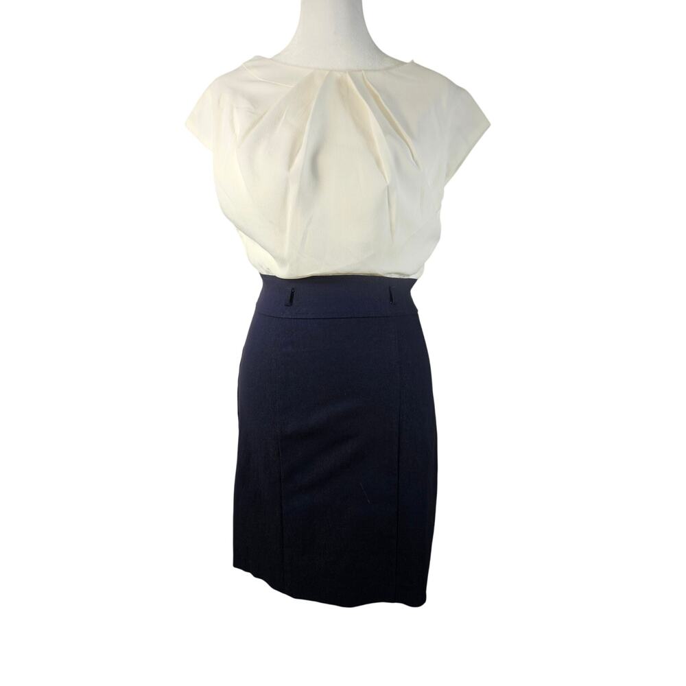Teeze Me Junior One Piece‎ Dress Navy/Cream NWT Size 7 Back Zip Cap Sleeves